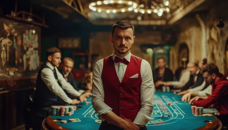 ampmwin login Bandar Poker table showing dealer position, community cards, and player positions